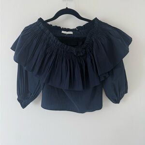 Alexis Navy Off-the-Shoulder Ruffle Blouse